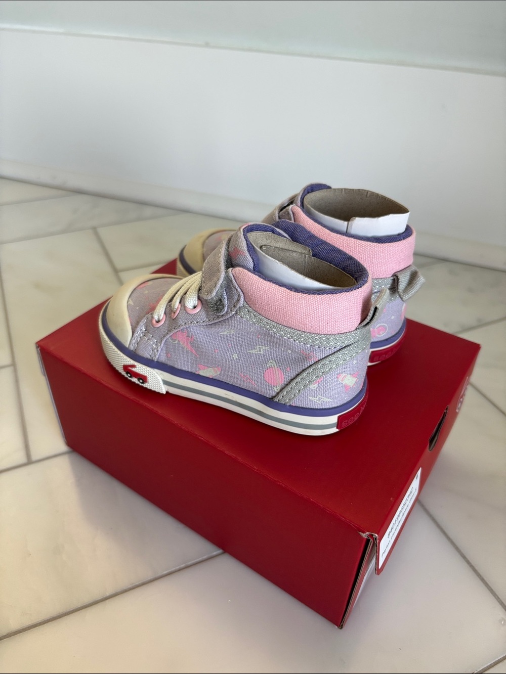 [See Kai Run] Peyton High-Top Sneakers in Lavender/Space Glow